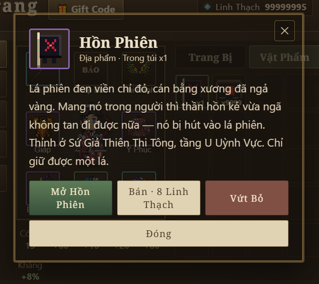 Giao diện Hồn Phiên trong hành trang